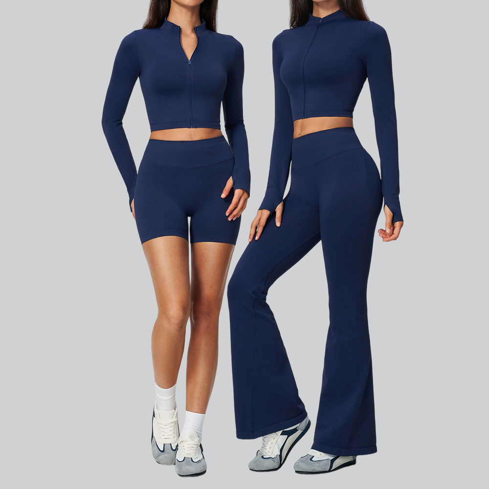 Compression Long Pant - レディース シームレス トラックスーツ ヨガセット 2点セット ジッパー付き