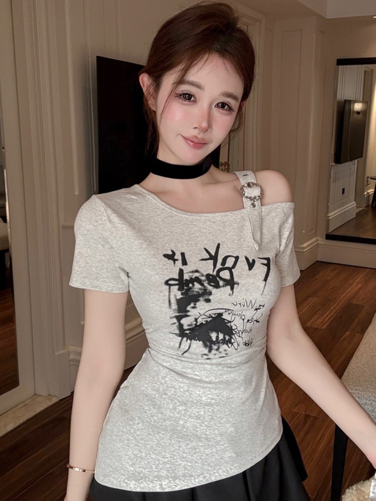 T Shirt Tight Fit - ファッショナブルでトレンディなショルダーバードショートスリーブスリムフィットTシャツ、女性用サマーデザイン、ウエストシンチタイトでおしゃれなショートトップ