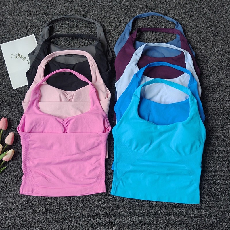 レディースシームレスホルターネックスポーツベストヨガバックレ - Suspender Tank Top のレビューと価格